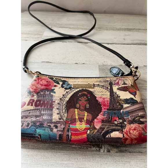 Rome Paris Eiffel Tower woman of color with Afro zippered crossbody bag - Picture 2 of 7